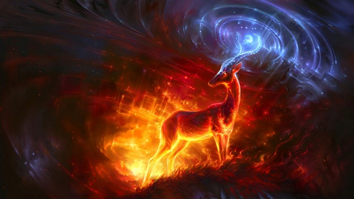 Fantasy art of a magical deer in space