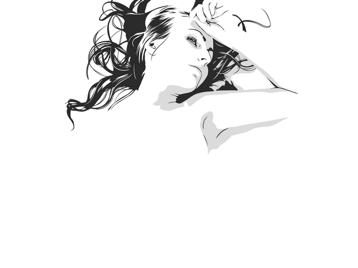 Monochrome portrait of a woman with flowing hair