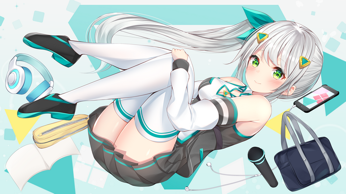 Anime girl with headphones and school bag