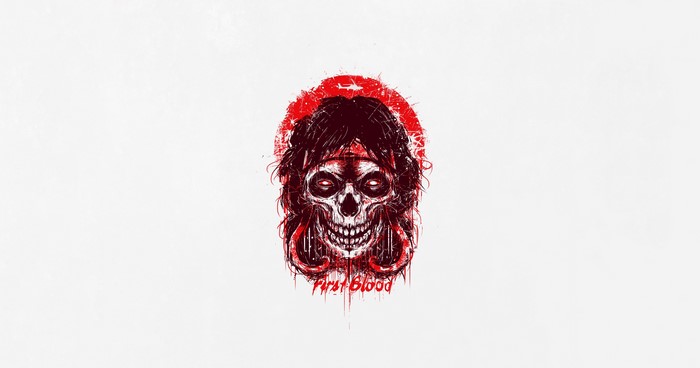 Skull with "First Blood" text from Rambo