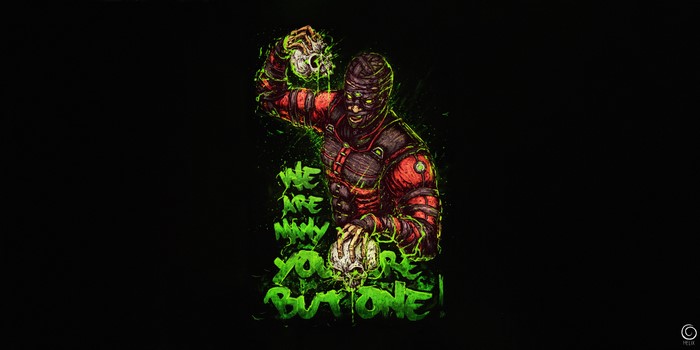 Ermac from Mortal Kombat holding skulls