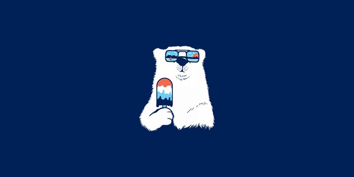 Polar bear wearing sunglasses eating a popsicle