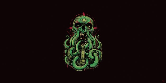 Cthulhu creature with lighthouse artwork
