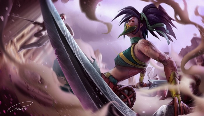 Akali from League of Legends in battle
