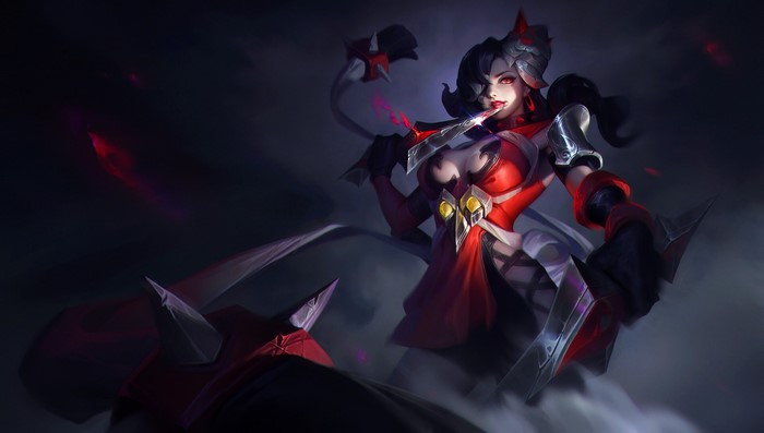 Fantasy art of a woman with red and black attire