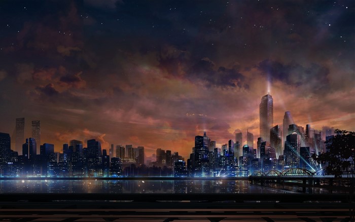 Digital artwork of a futuristic cityscape at night