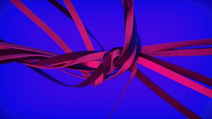 Abstract 3D Render of Pink and Purple Ribbons on Blue
