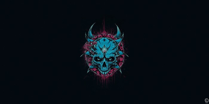 Skull with snake and horns by Bogdan Timchenko