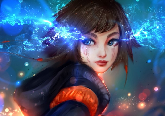 Fantasy girl with blue glowing energy