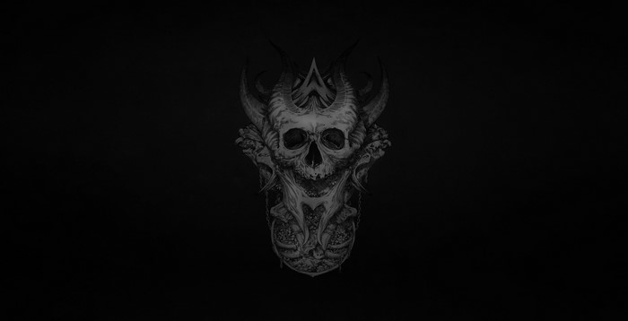 Monochrome demonic skull with horns