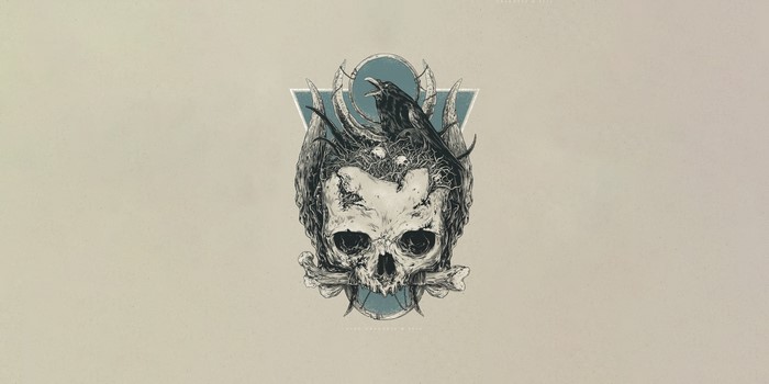 Skull with a crow and bone by Vlad Gradobyk