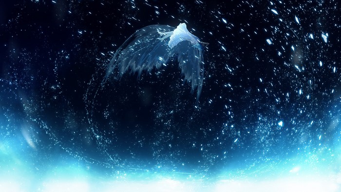 Anime girl in a blue, starry environment
