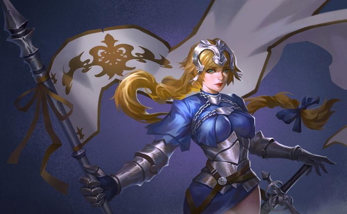 Jeanne d'Arc from Fate Series holding a banner