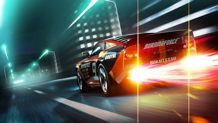 Burning Force racing car with exhaust flames