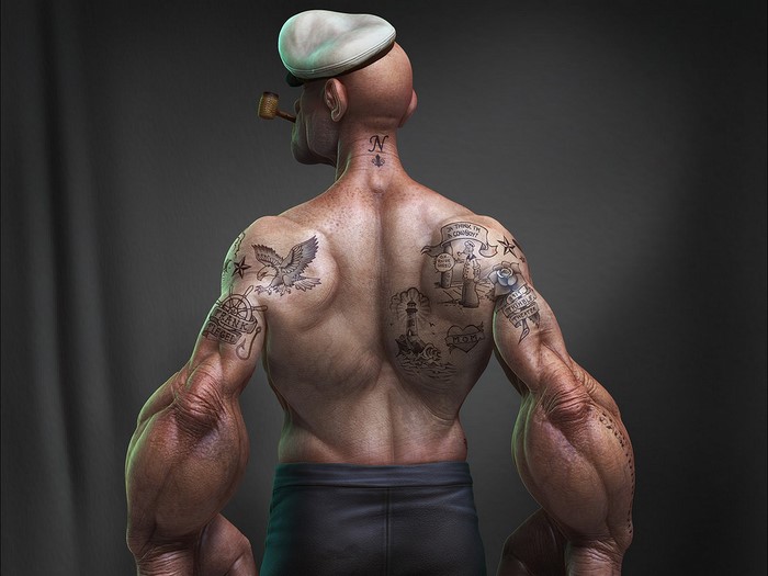 Popeye the Sailor Man with tattoos