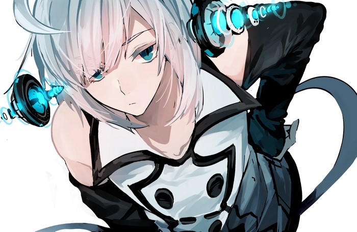 Anime girl with white hair and headphones