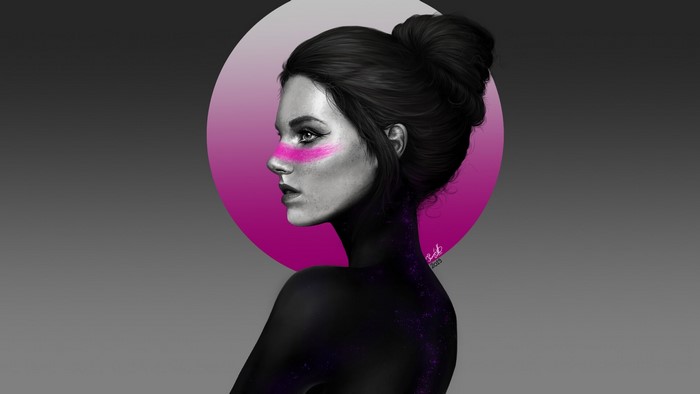 Artwork of a woman with pink face paint