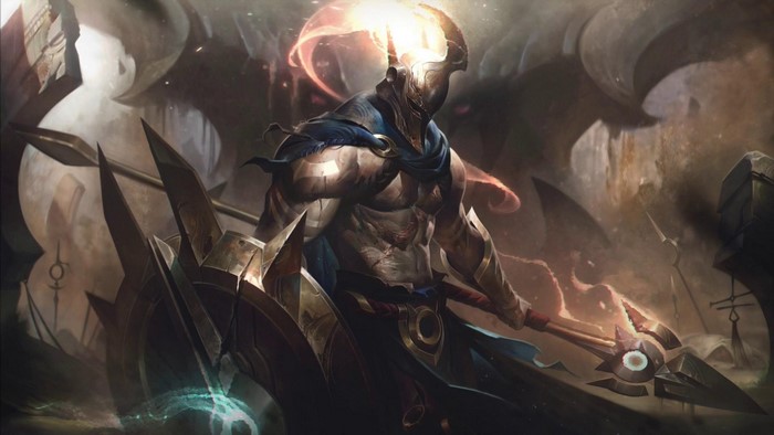 Pantheon from League of Legends with spear and shield