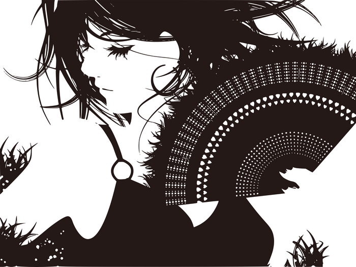 Woman with fan in minimalist style
