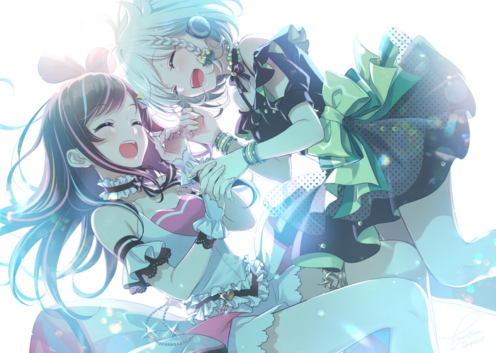 Kizuna Ai and another anime girl with white hair