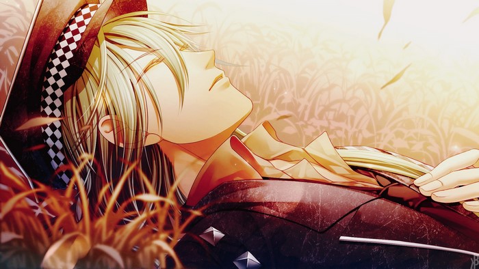 Ukyo from Amnesia: Memories with blonde hair and hat
