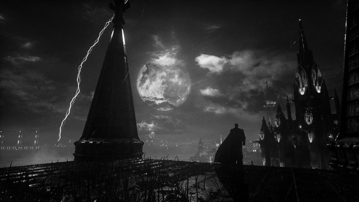 Batman from Batman: Arkham Knight on a rooftop
