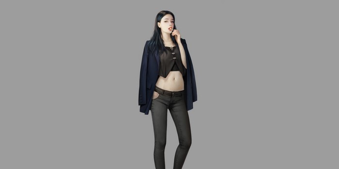 Woman in dark outfit with lollipop