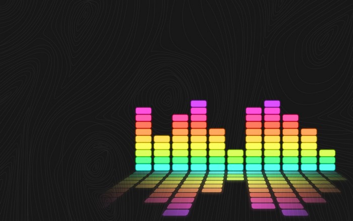 Abstract colorful audio spectrum equalizer on dark background
