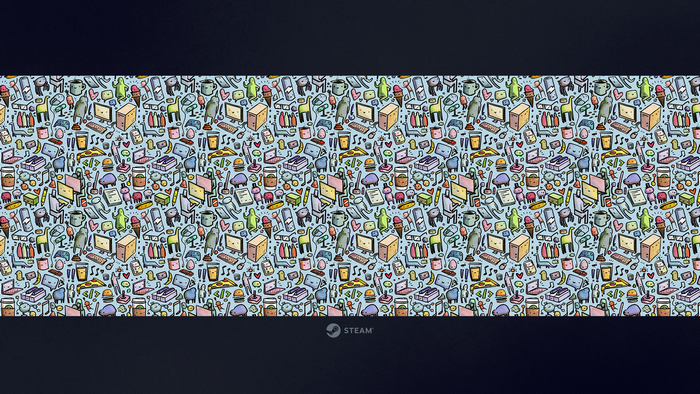 Steam logo with a pattern of game-related icons