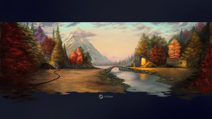 Autumn landscape with Steam logo