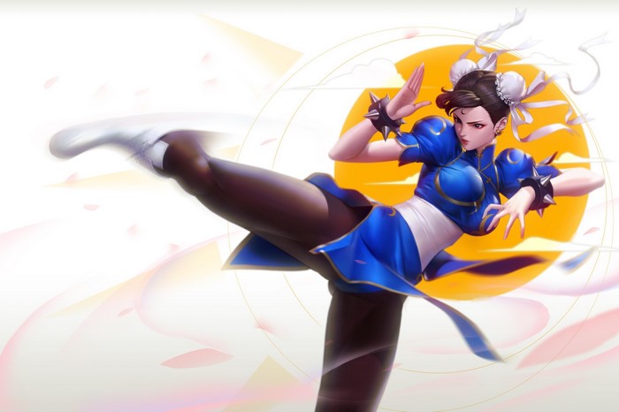Chun-Li from Street Fighter performing a kick
