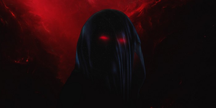 Dark figure with glowing red eyes
