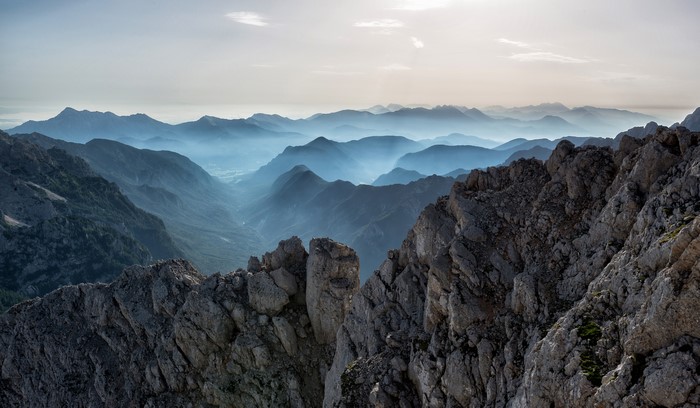 4K mountain landscape with mist and rocks