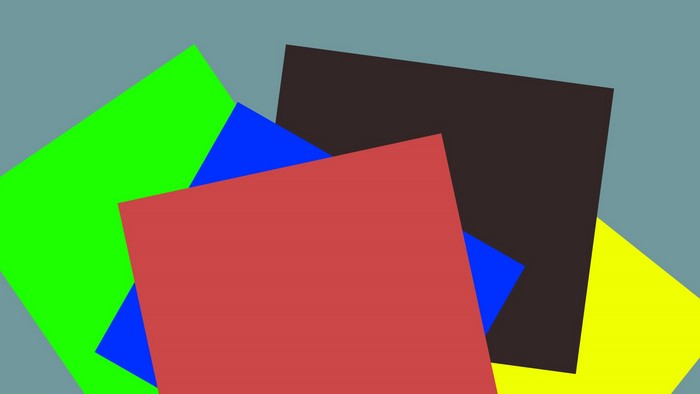 Geometric shapes in red, green, blue, yellow, and brown