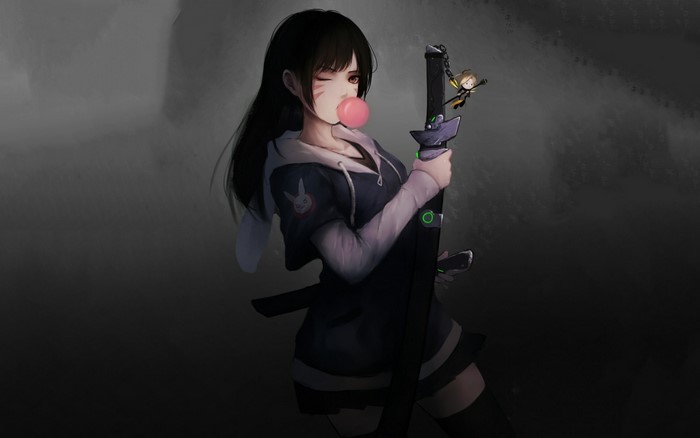 D.Va from Overwatch with Sword and Bubble Gum