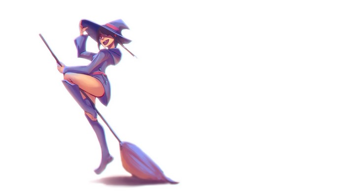 Anime witch on a broomstick