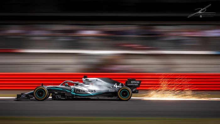 Lewis Hamilton's Mercedes F1 car on track