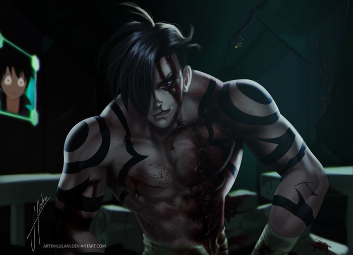 Kamina from Tengen Toppa Gurren Lagann covered in blood