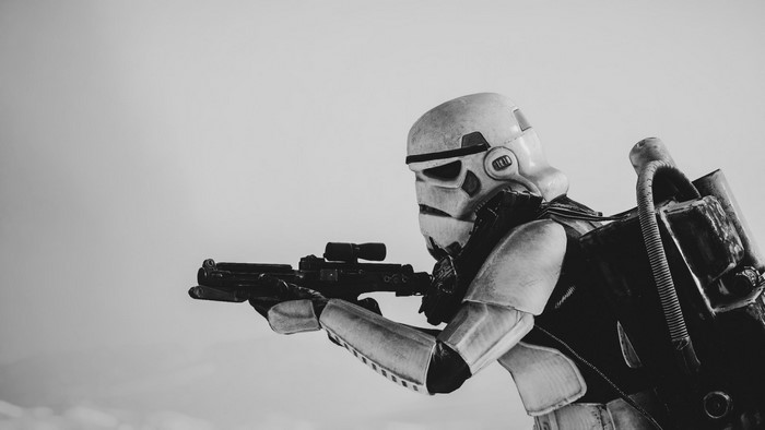 Stormtrooper from Star Wars holding a rifle