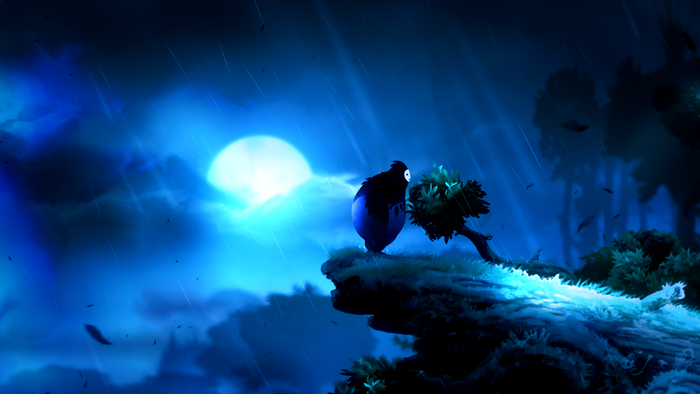 Ori from Ori and the Blind Forest in the rain