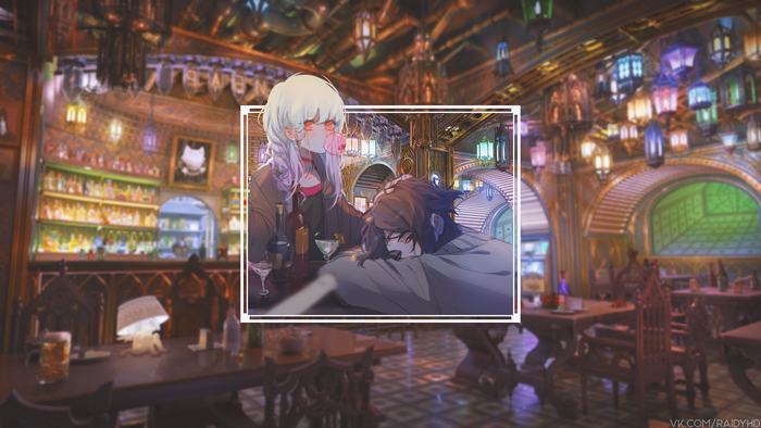 Anime couple in a bar
