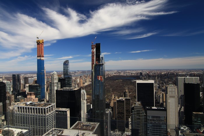 4K New York City skyline with skyscrapers under construction