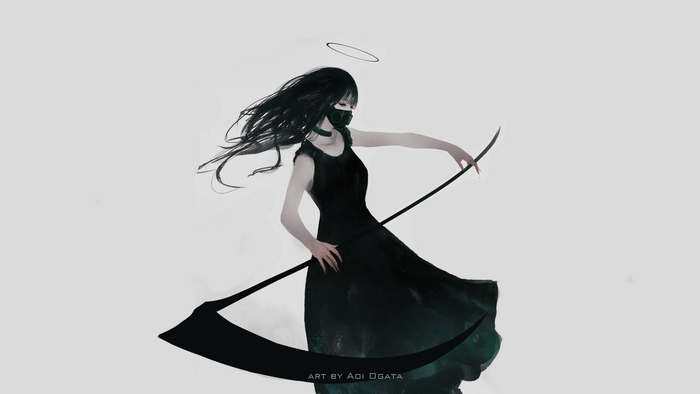 #961952 black dress, mask, drawing, Aoi Ogata, illustration, artwork ...