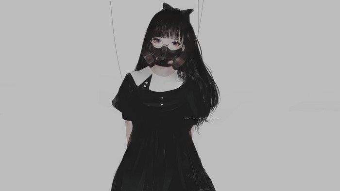 Aoi Ogata in Black Dress and Mask