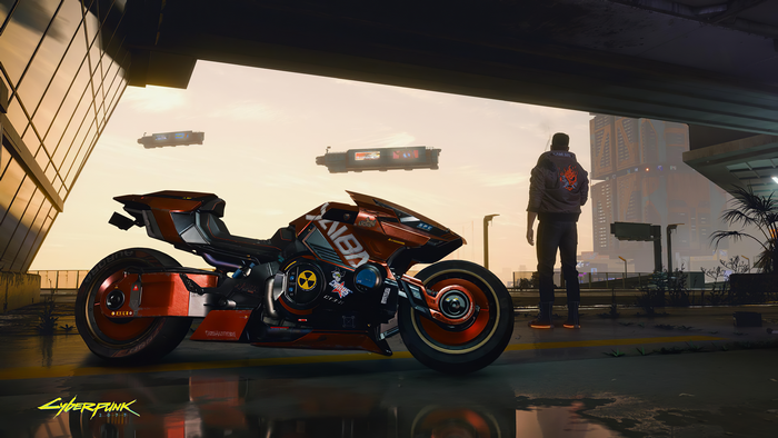 Cyberpunk 2077 motorcycle and man