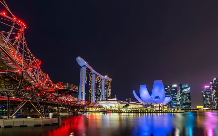 Singapore cityscape at night with Marina Bay Sands