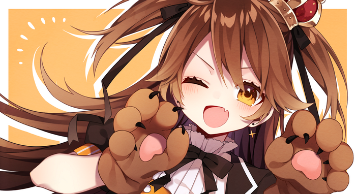 Anime girl with brown ponytail and bear paws