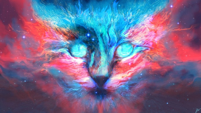 Cosmic Cat Face with Nebula and Stars