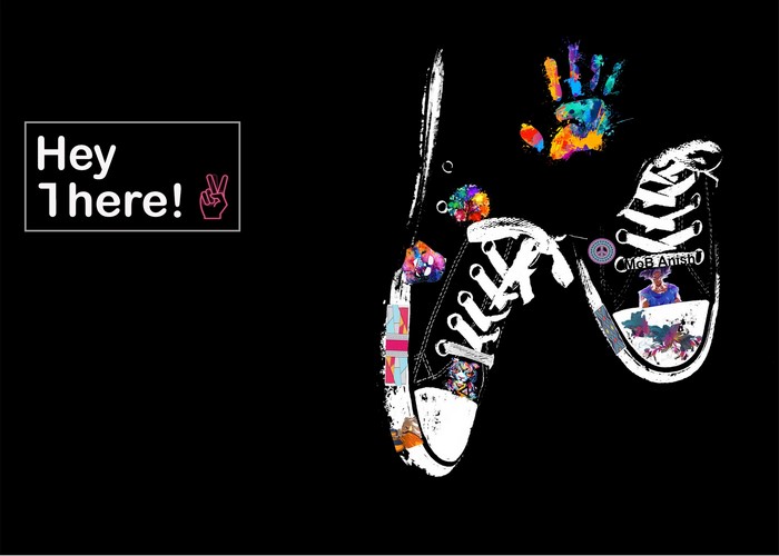 Artwork on Converse shoes with "Hey 1 there!"