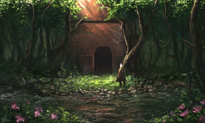 4K forest tunnel with rabbit character by Tommy Chandra